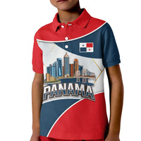Panama City Skyline Kid Polo Shirt with National Coat of Arms and Red Blue Flag Theme - Wonder Print Shop