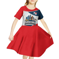Panama City Skyline Kid Short Sleeve Dress with National Coat of Arms and Red Blue Flag Theme - Wonder Print Shop