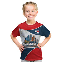 Panama City Skyline Kid T Shirt with National Coat of Arms and Red Blue Flag Theme - Wonder Print Shop