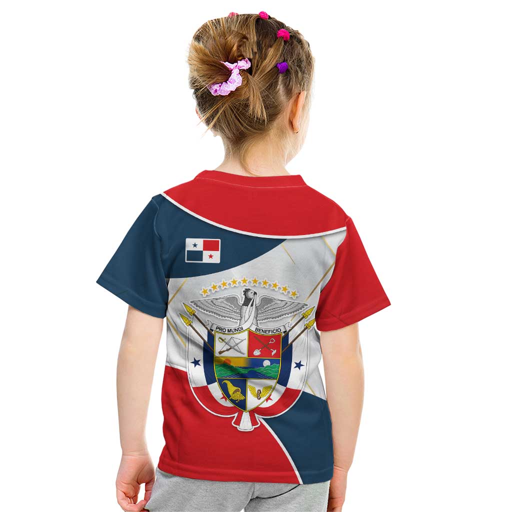 Panama City Skyline Kid T Shirt with National Coat of Arms and Red Blue Flag Theme - Wonder Print Shop