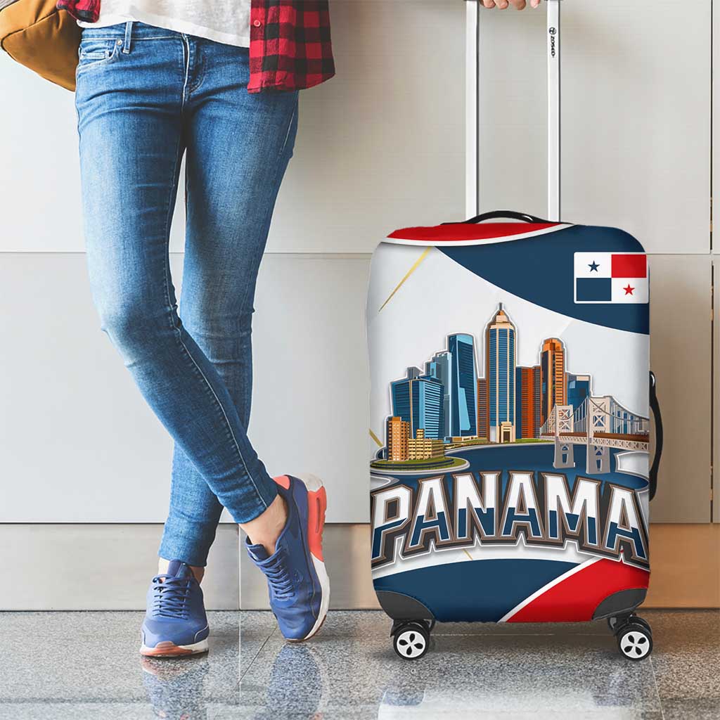 Panama City Skyline Luggage Cover with National Coat of Arms and Red Blue Flag Theme - Wonder Print Shop