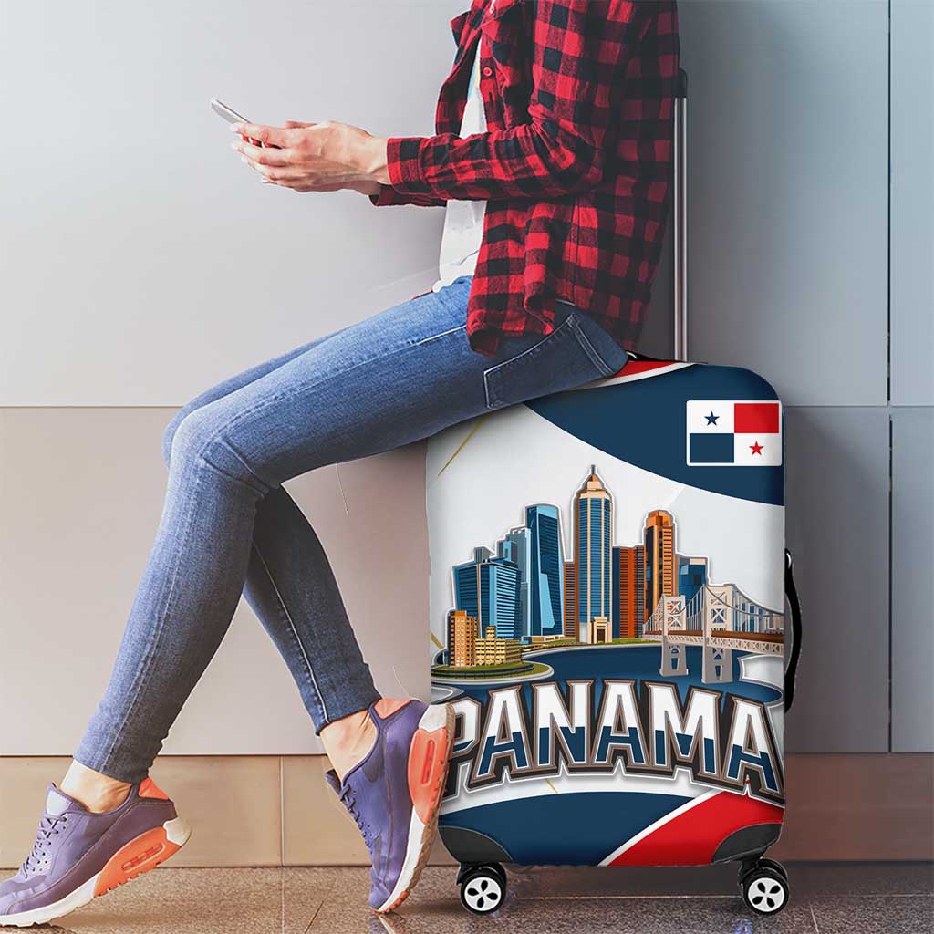 Panama City Skyline Luggage Cover with National Coat of Arms and Red Blue Flag Theme - Wonder Print Shop
