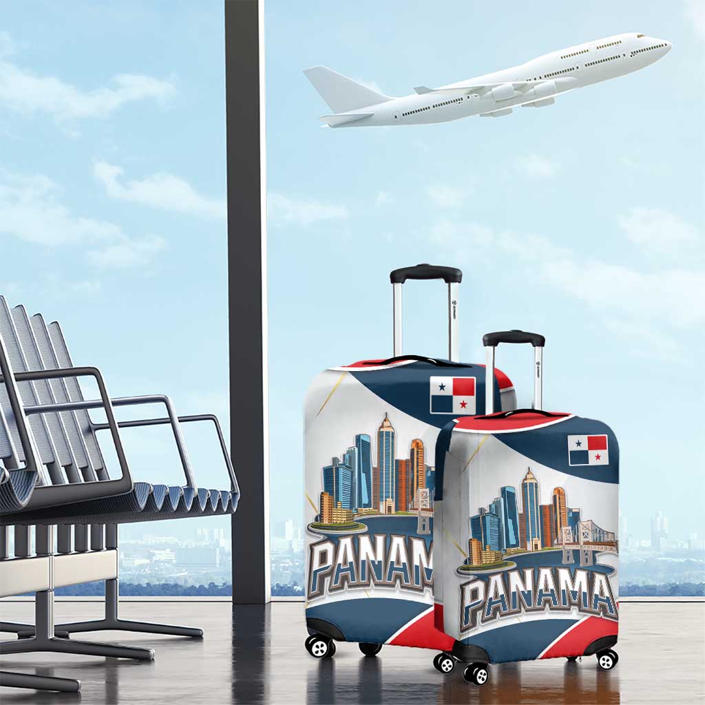 Panama City Skyline Luggage Cover with National Coat of Arms and Red Blue Flag Theme - Wonder Print Shop