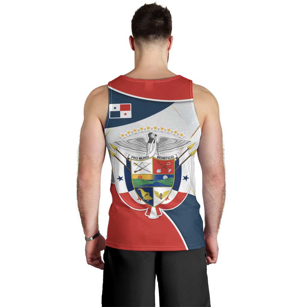 Panama City Skyline Men Tank Top with National Coat of Arms and Red Blue Flag Theme - Wonder Print Shop