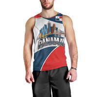 Panama City Skyline Men Tank Top with National Coat of Arms and Red Blue Flag Theme - Wonder Print Shop