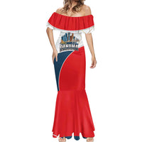 Panama City Skyline Mermaid Dress with National Coat of Arms and Red Blue Flag Theme - Wonder Print Shop