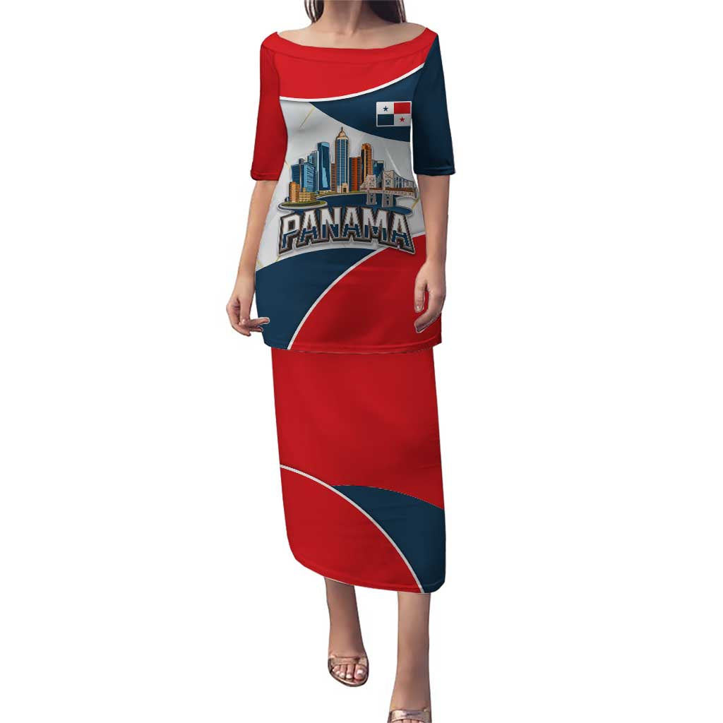 Panama City Skyline Puletasi with National Coat of Arms and Red Blue Flag Theme - Wonder Print Shop