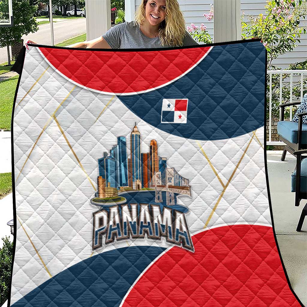Panama City Skyline Quilt with National Coat of Arms and Red Blue Flag Theme - Wonder Print Shop