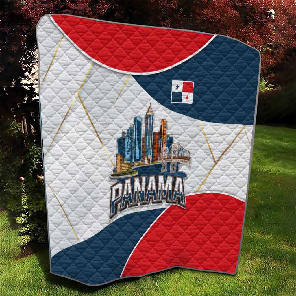Panama City Skyline Quilt with National Coat of Arms and Red Blue Flag Theme - Wonder Print Shop
