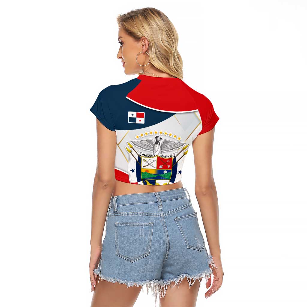 Panama City Skyline Raglan Cropped T Shirt with National Coat of Arms and Red Blue Flag Theme - Wonder Print Shop