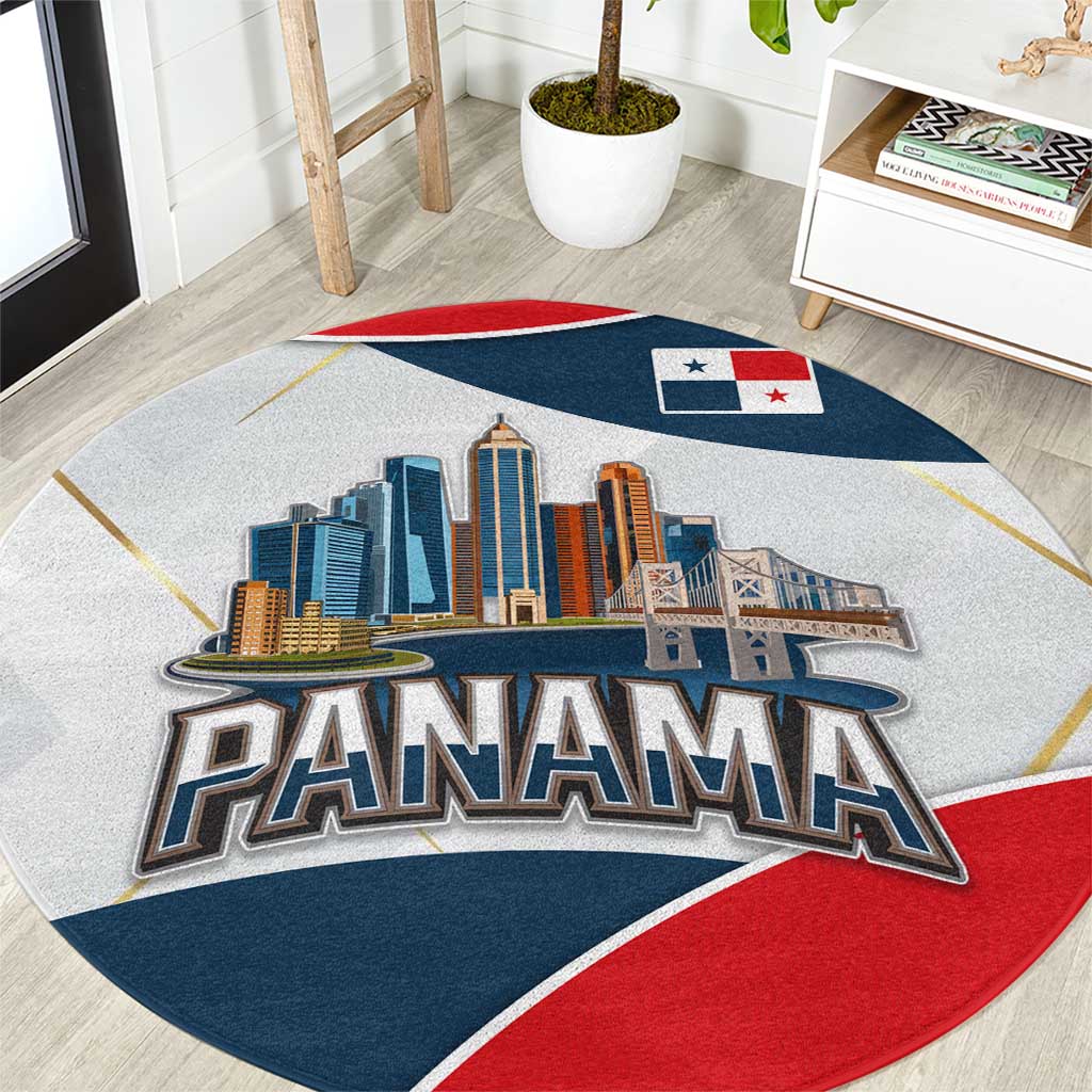 Panama City Skyline Round Carpet with National Coat of Arms and Red Blue Flag Theme - Wonder Print Shop