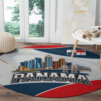 Panama City Skyline Round Carpet with National Coat of Arms and Red Blue Flag Theme - Wonder Print Shop