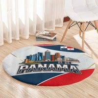 Panama City Skyline Round Carpet with National Coat of Arms and Red Blue Flag Theme - Wonder Print Shop