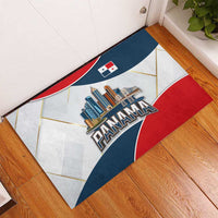 Panama City Skyline Rubber Doormat with National Coat of Arms and Red Blue Flag Theme - Wonder Print Shop