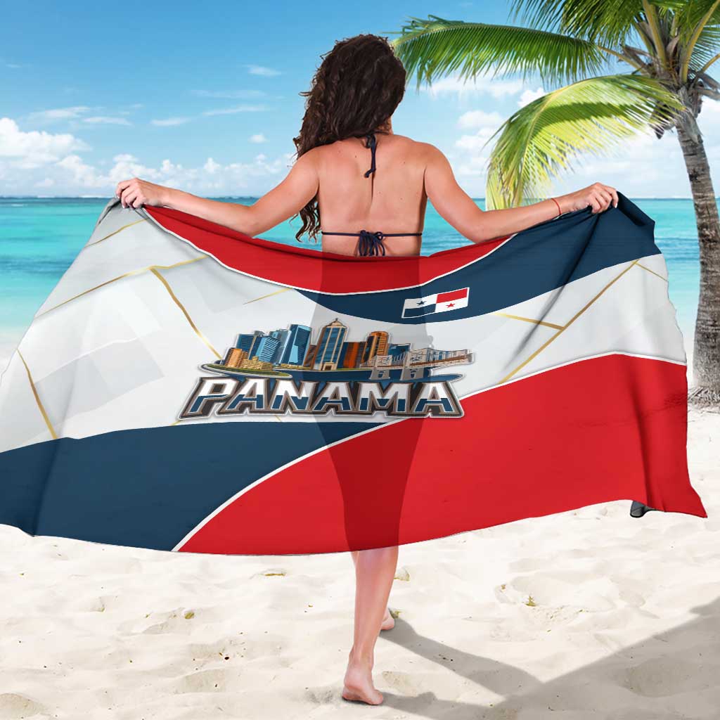 Panama City Skyline Sarong with National Coat of Arms and Red Blue Flag Theme - Wonder Print Shop