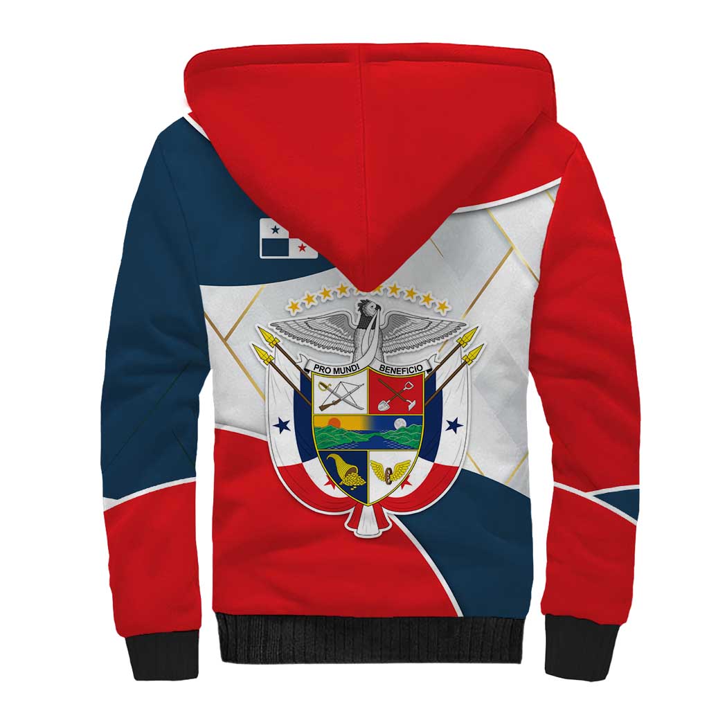Panama City Skyline Sherpa Hoodie with National Coat of Arms and Red Blue Flag Theme - Wonder Print Shop