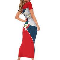 Panama City Skyline Short Sleeve Bodycon Dress with National Coat of Arms and Red Blue Flag Theme - Wonder Print Shop