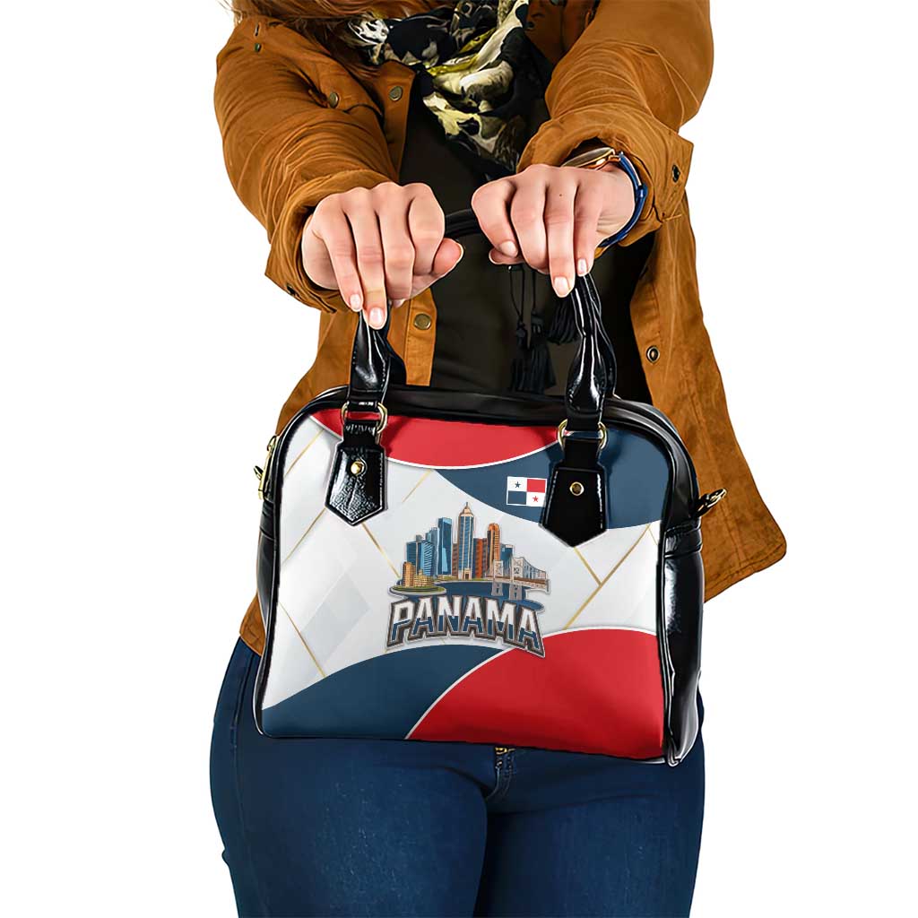 Panama City Skyline Shoulder Handbag with National Coat of Arms and Red Blue Flag Theme - Wonder Print Shop
