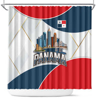 Panama City Skyline Shower Curtain with National Coat of Arms and Red Blue Flag Theme - Wonder Print Shop