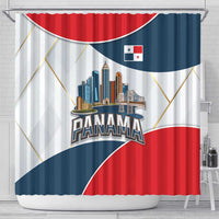 Panama City Skyline Shower Curtain with National Coat of Arms and Red Blue Flag Theme - Wonder Print Shop