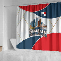 Panama City Skyline Shower Curtain with National Coat of Arms and Red Blue Flag Theme - Wonder Print Shop