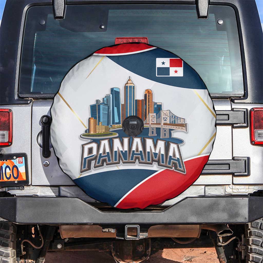 Panama City Skyline Spare Tire Cover with National Coat of Arms and Red Blue Flag Theme - Wonder Print Shop