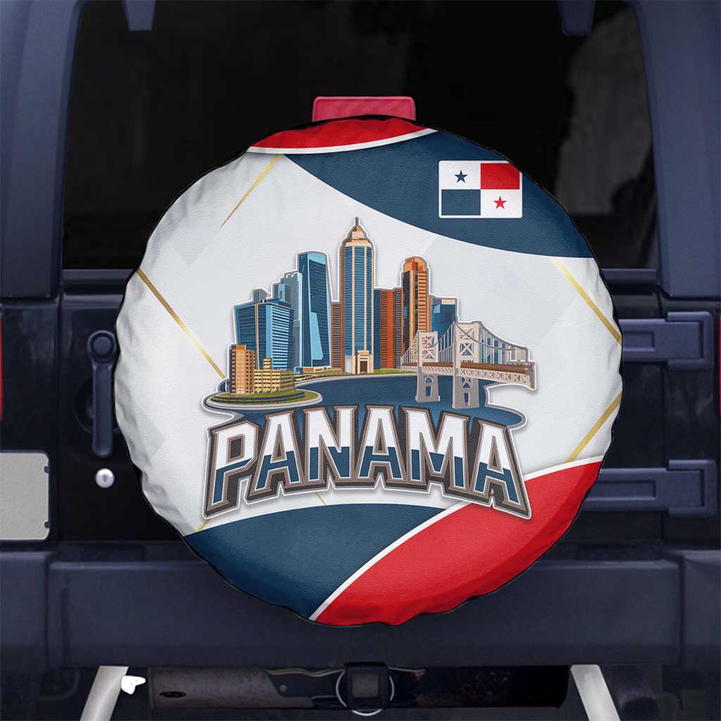 Panama City Skyline Spare Tire Cover with National Coat of Arms and Red Blue Flag Theme - Wonder Print Shop