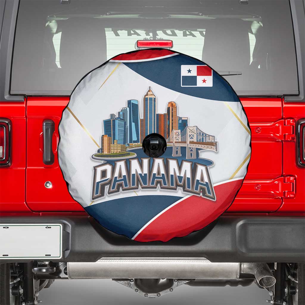 Panama City Skyline Spare Tire Cover with National Coat of Arms and Red Blue Flag Theme - Wonder Print Shop