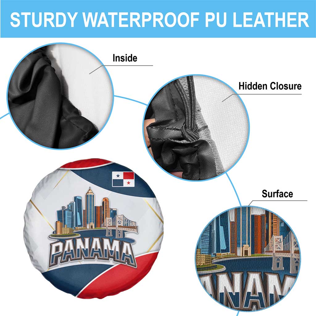 Panama City Skyline Spare Tire Cover with National Coat of Arms and Red Blue Flag Theme - Wonder Print Shop
