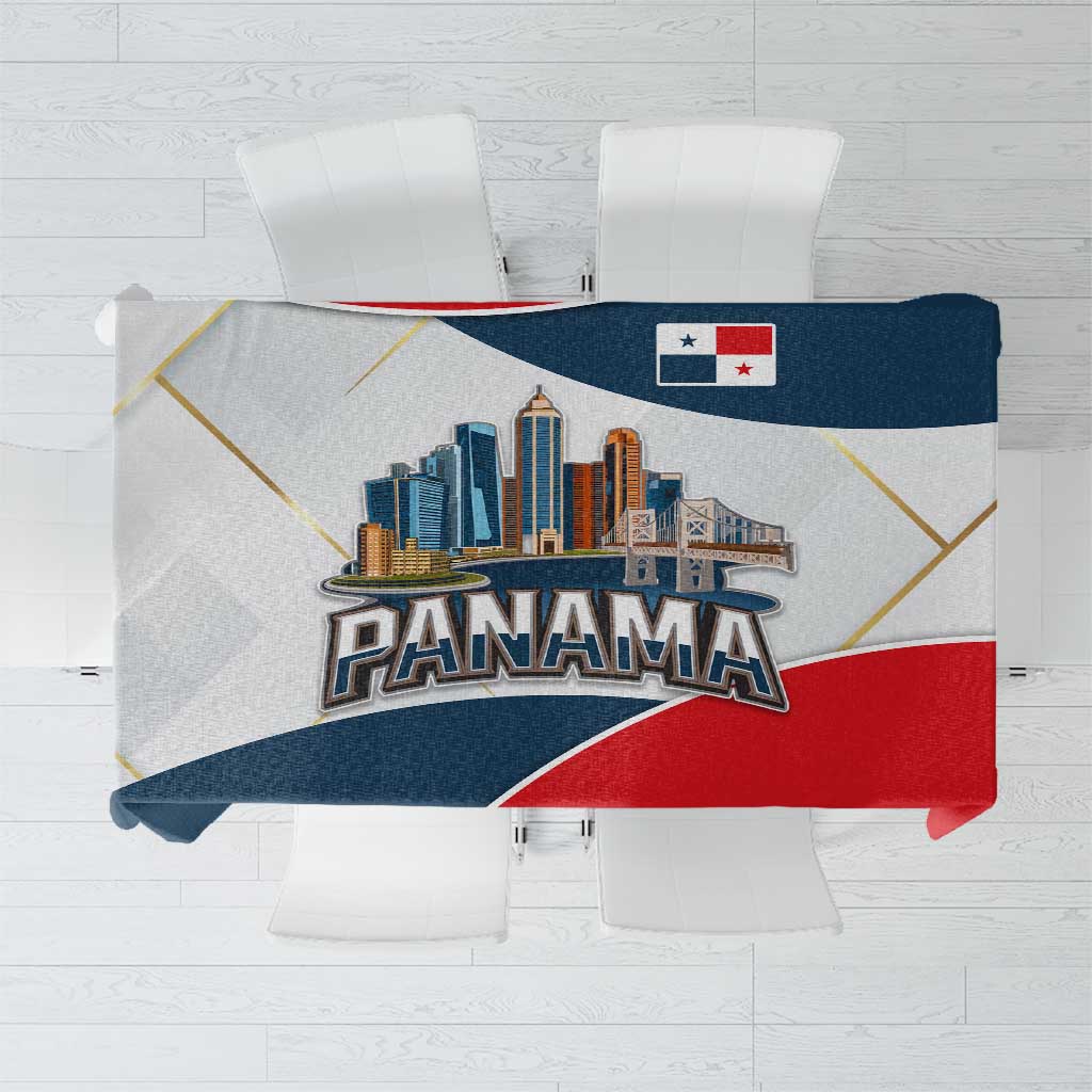 Panama City Skyline Tablecloth with National Coat of Arms and Red Blue Flag Theme - Wonder Print Shop
