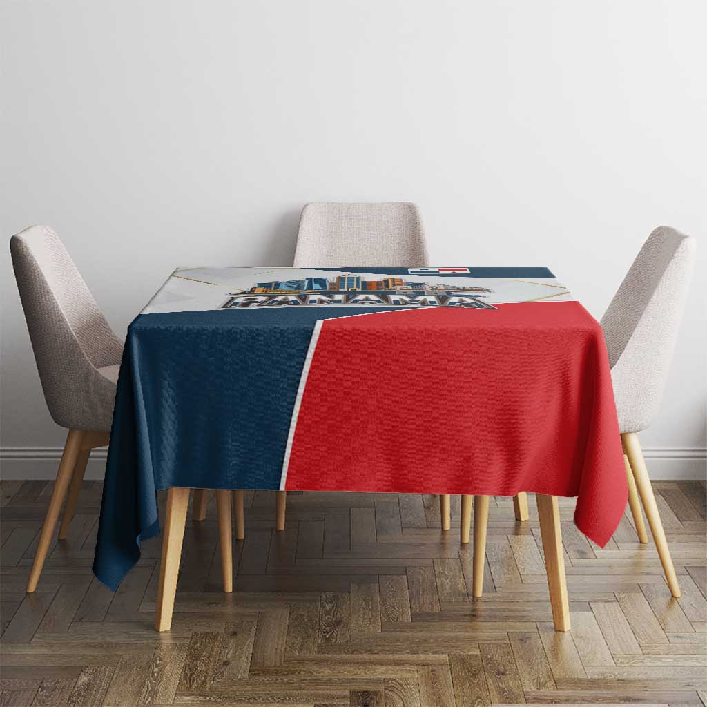 Panama City Skyline Tablecloth with National Coat of Arms and Red Blue Flag Theme - Wonder Print Shop