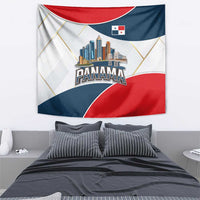 Panama City Skyline Tapestry with National Coat of Arms and Red Blue Flag Theme - Wonder Print Shop