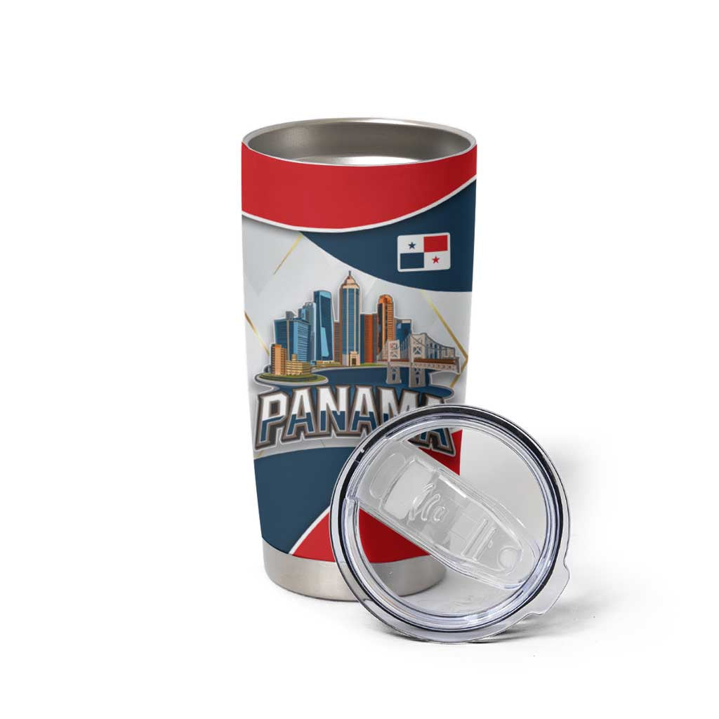 Panama City Skyline Tumbler Cup with National Coat of Arms and Red Blue Flag Theme - Wonder Print Shop