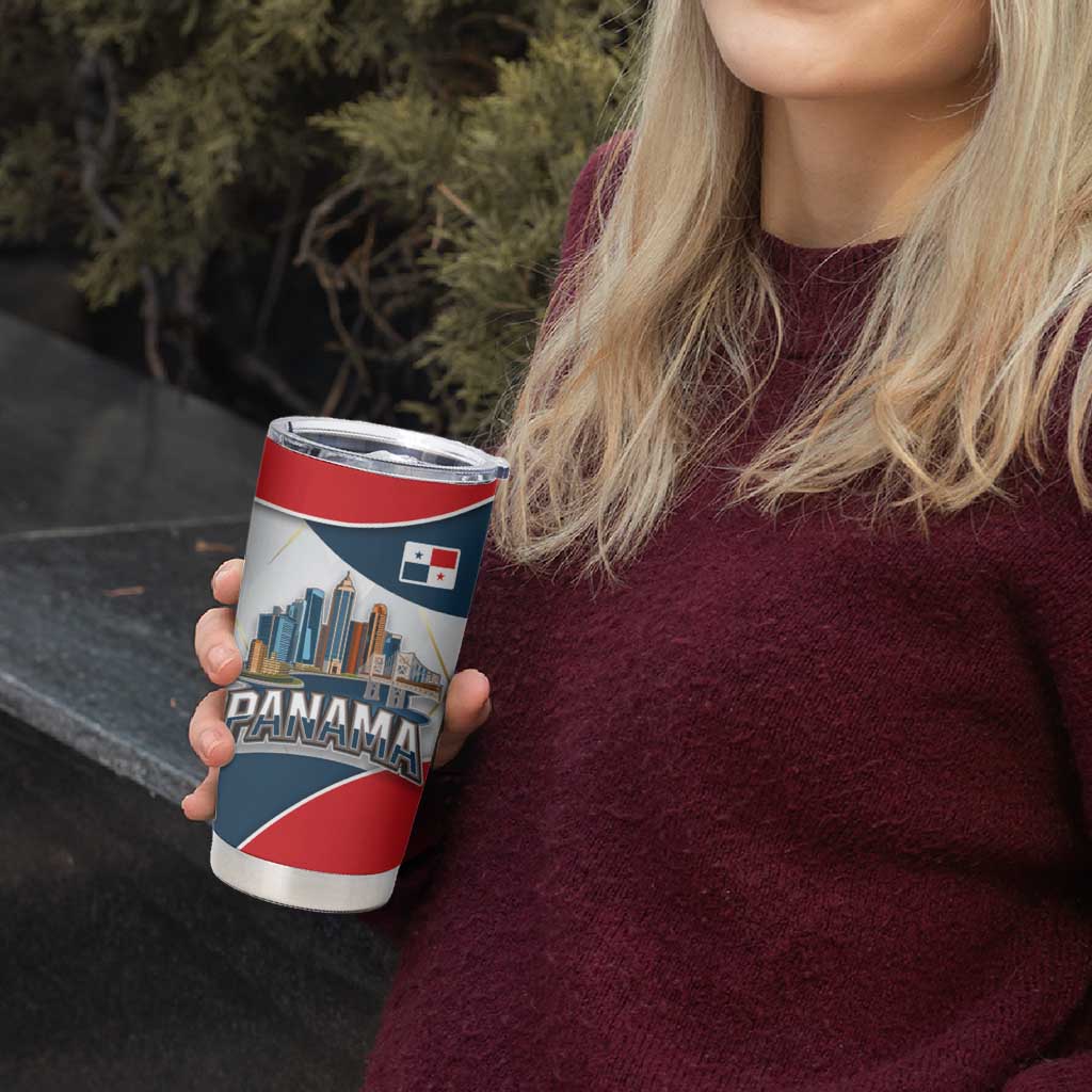 Panama City Skyline Tumbler Cup with National Coat of Arms and Red Blue Flag Theme - Wonder Print Shop