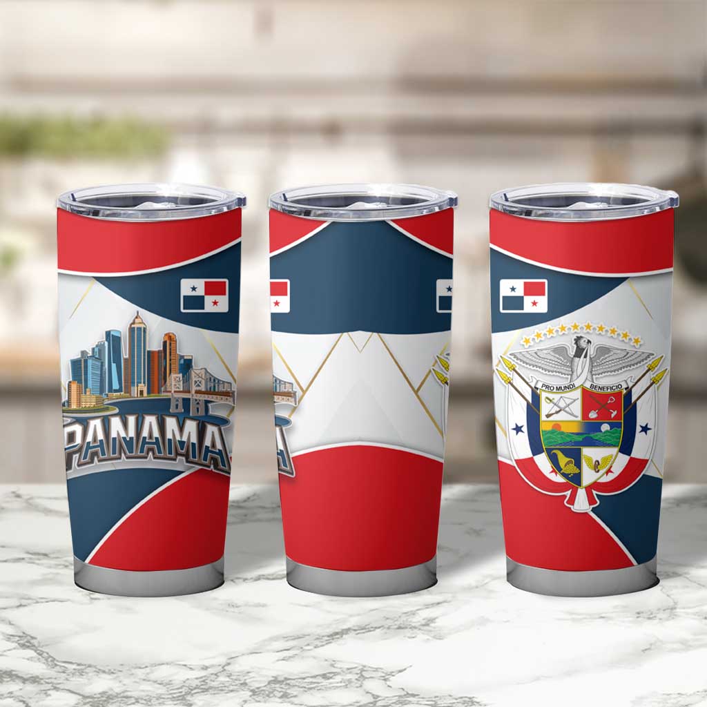 Panama City Skyline Tumbler Cup with National Coat of Arms and Red Blue Flag Theme - Wonder Print Shop