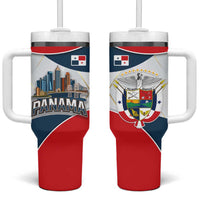 Panama City Skyline Tumbler With Handle with National Coat of Arms and Red Blue Flag Theme - Wonder Print Shop