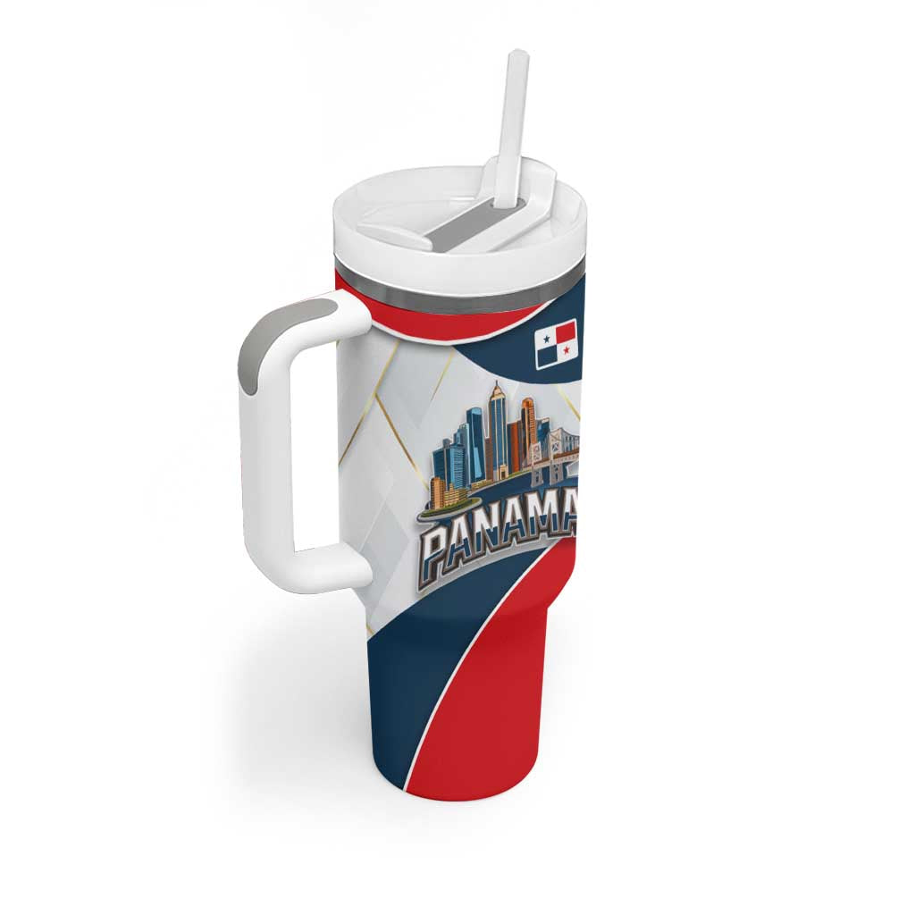 Panama City Skyline Tumbler With Handle with National Coat of Arms and Red Blue Flag Theme - Wonder Print Shop