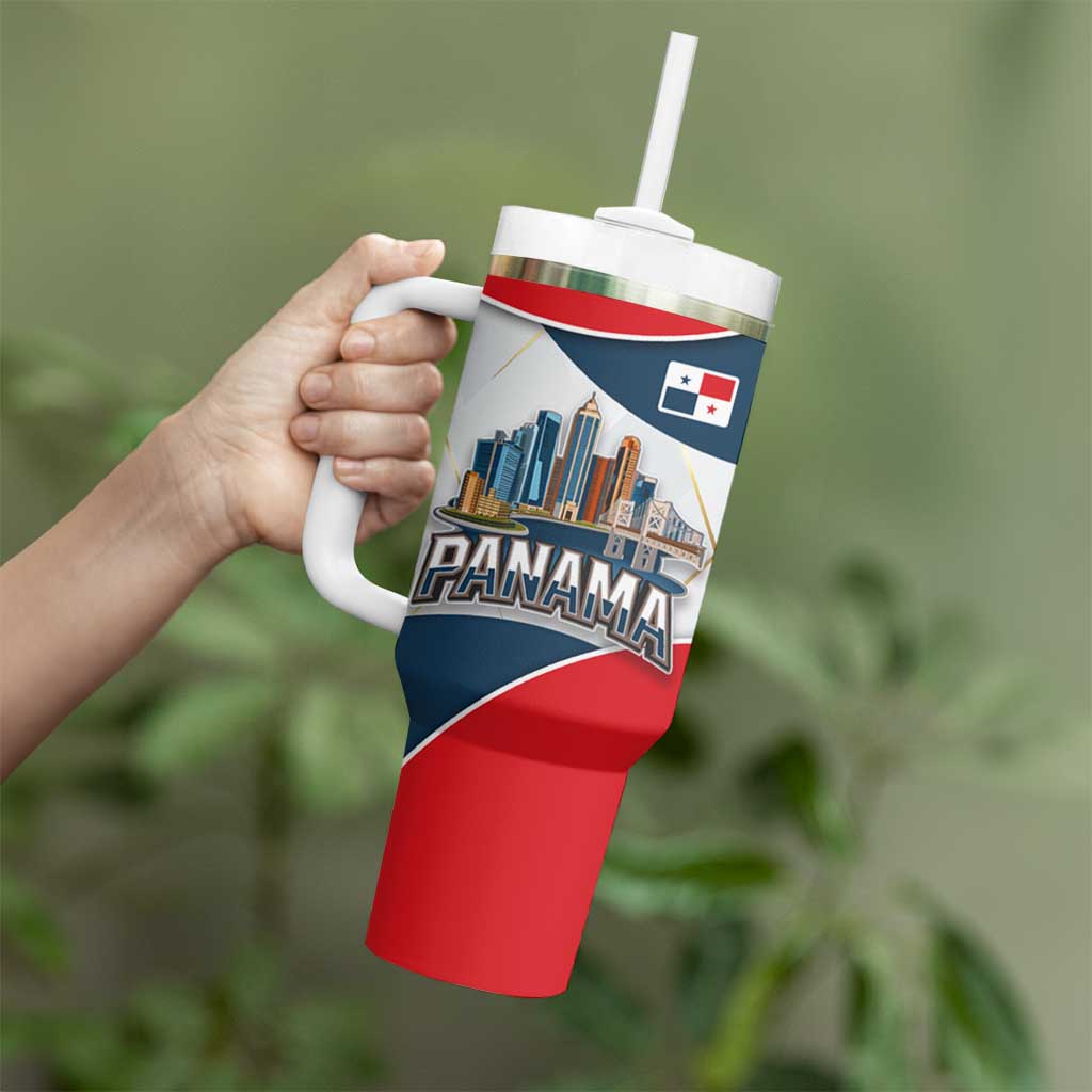 Panama City Skyline Tumbler With Handle with National Coat of Arms and Red Blue Flag Theme - Wonder Print Shop