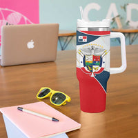 Panama City Skyline Tumbler With Handle with National Coat of Arms and Red Blue Flag Theme - Wonder Print Shop