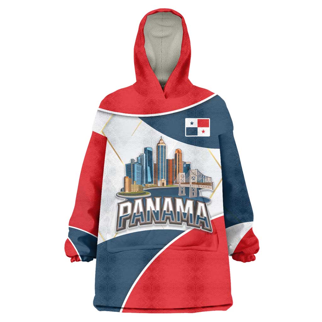 Panama City Skyline Wearable Blanket Hoodie with National Coat of Arms and Red Blue Flag Theme - Wonder Print Shop