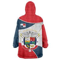 Panama City Skyline Wearable Blanket Hoodie with National Coat of Arms and Red Blue Flag Theme - Wonder Print Shop