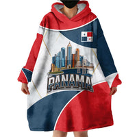 Panama City Skyline Wearable Blanket Hoodie with National Coat of Arms and Red Blue Flag Theme - Wonder Print Shop