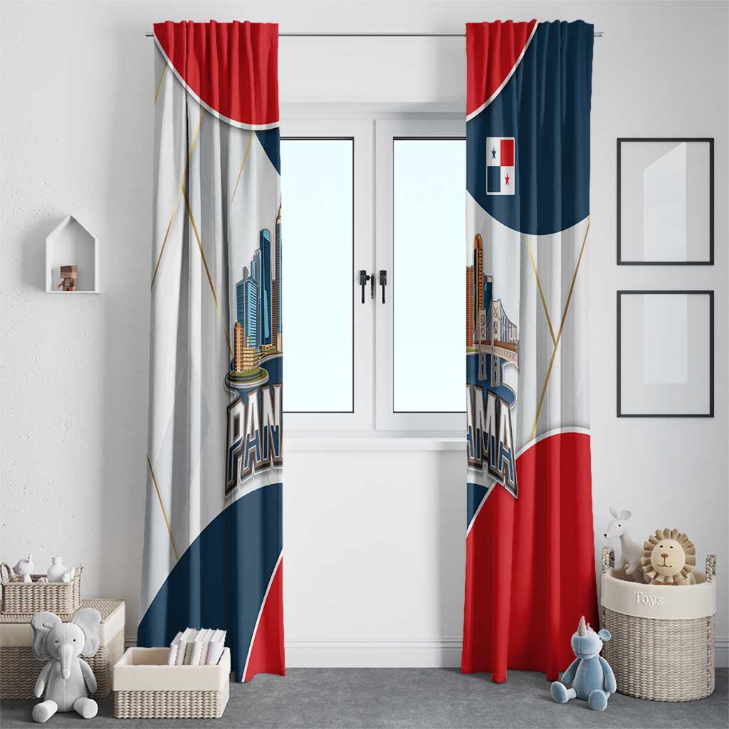 Panama City Skyline Window Curtain with National Coat of Arms and Red Blue Flag Theme - Wonder Print Shop