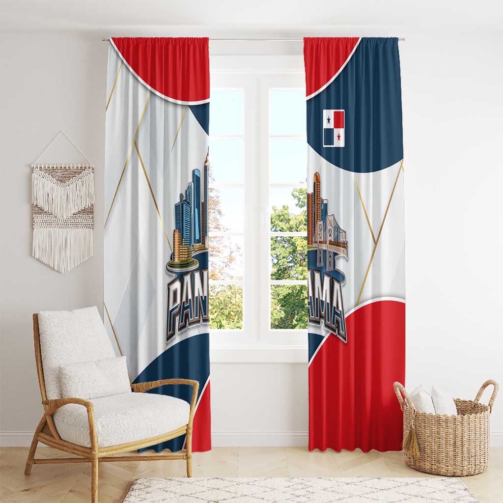 Panama City Skyline Window Curtain with National Coat of Arms and Red Blue Flag Theme - Wonder Print Shop