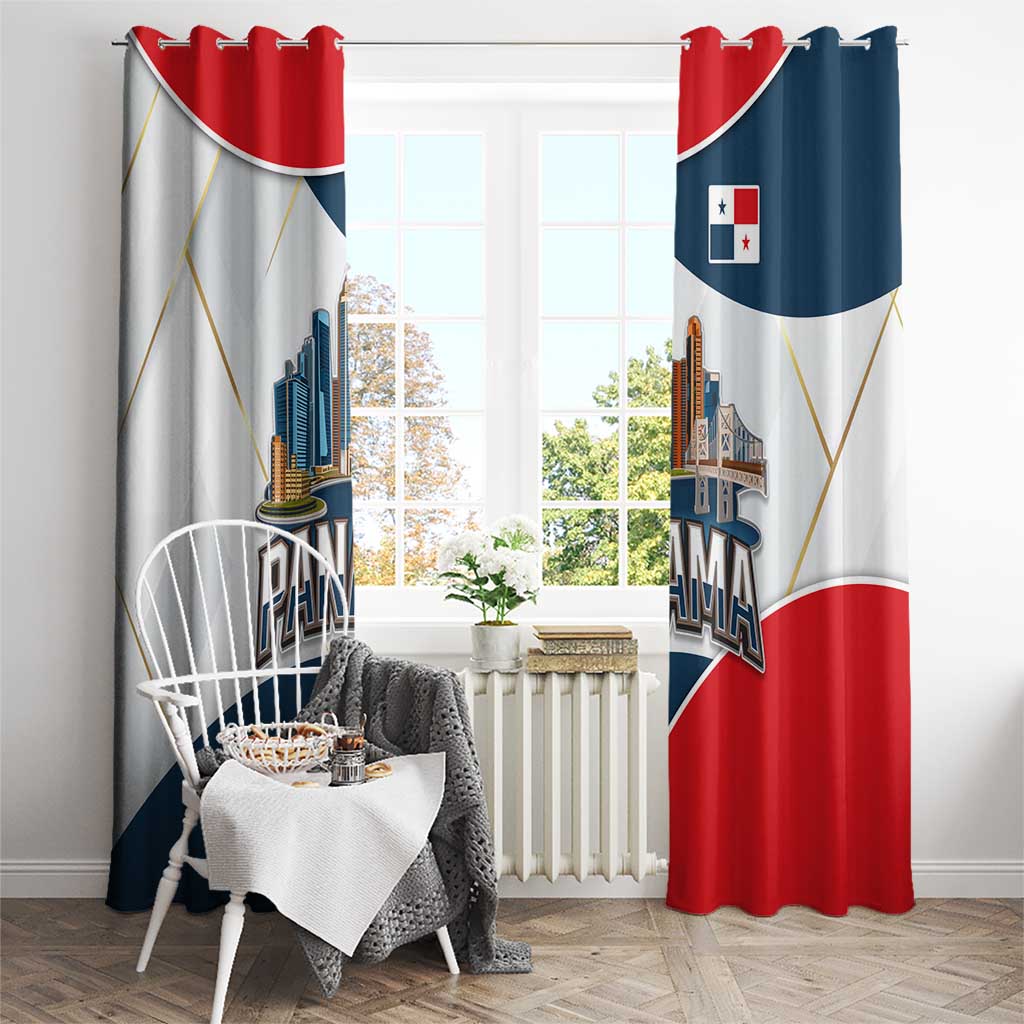 Panama City Skyline Window Curtain with National Coat of Arms and Red Blue Flag Theme - Wonder Print Shop