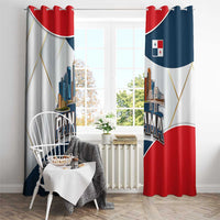 Panama City Skyline Window Curtain with National Coat of Arms and Red Blue Flag Theme - Wonder Print Shop