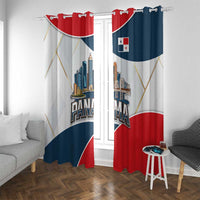 Panama City Skyline Window Curtain with National Coat of Arms and Red Blue Flag Theme - Wonder Print Shop