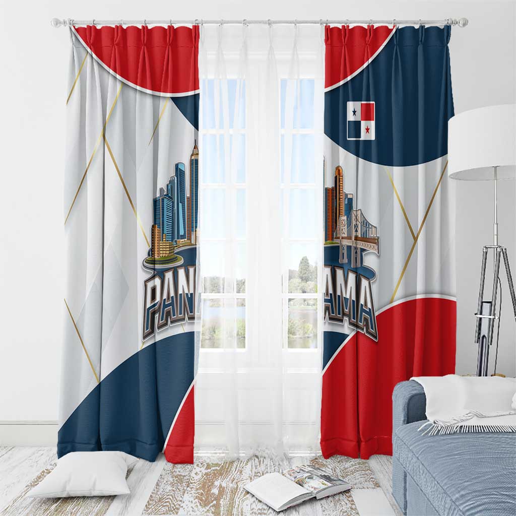 Panama City Skyline Window Curtain with National Coat of Arms and Red Blue Flag Theme - Wonder Print Shop