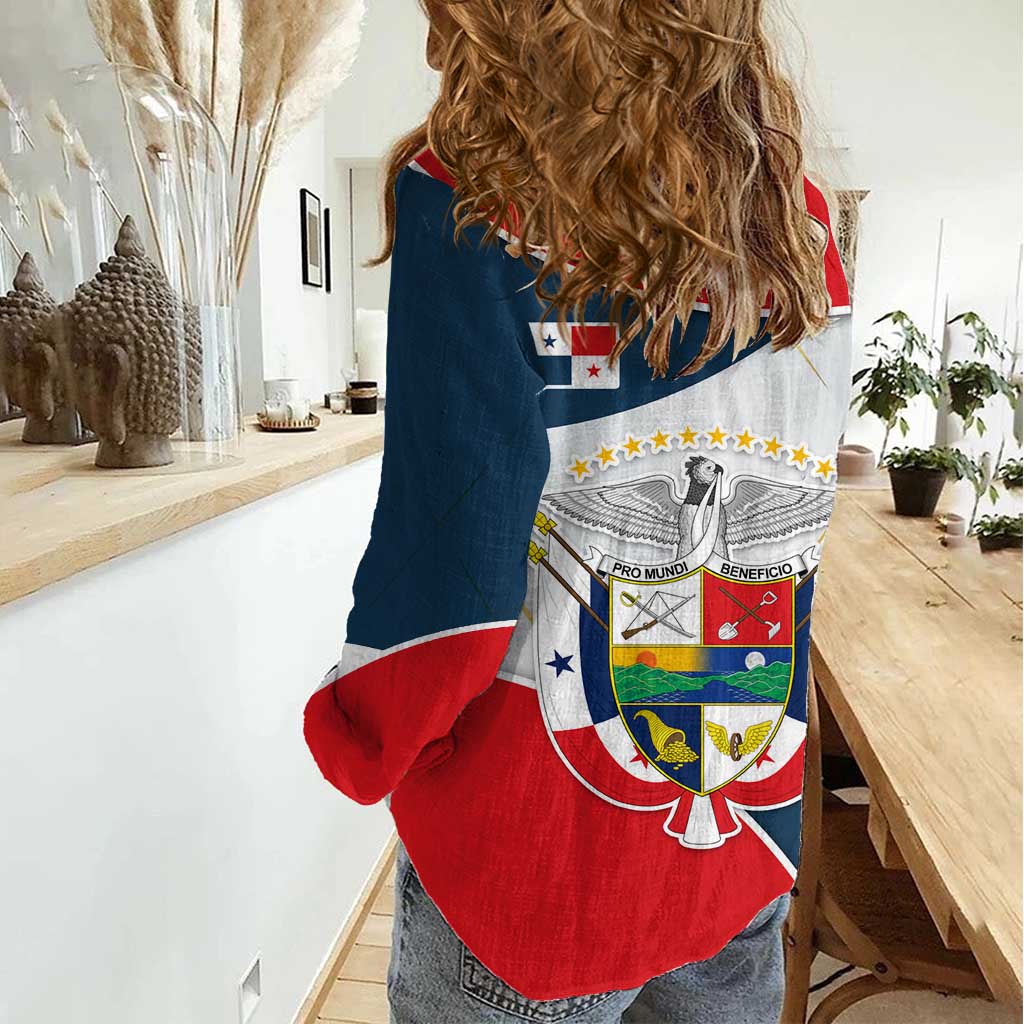 Panama City Skyline Women Casual Shirt with National Coat of Arms and Red Blue Flag Theme - Wonder Print Shop
