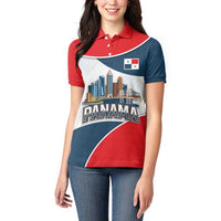 Panama City Skyline Women Polo Shirt with National Coat of Arms and Red Blue Flag Theme - Wonder Print Shop